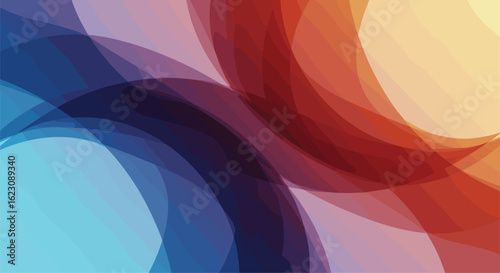 Abstract overlay of translucent circles in cool and warm tones creating a mesmerizing blend of colors and light