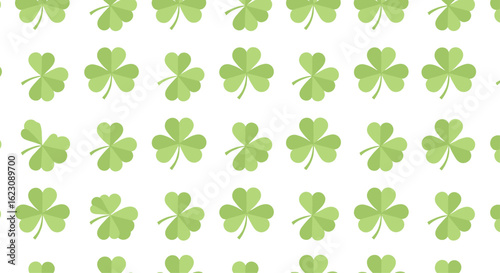 A festive pattern of green shamrocks celebrating irish heritage and good fortune with leafy designs