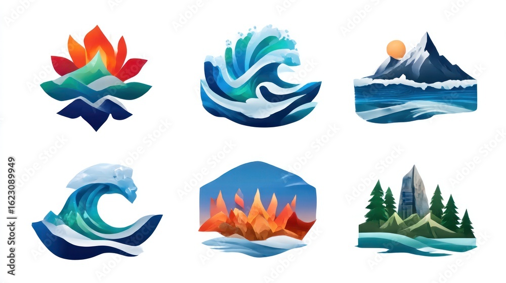 Obraz premium Nature scenes, stylized icons