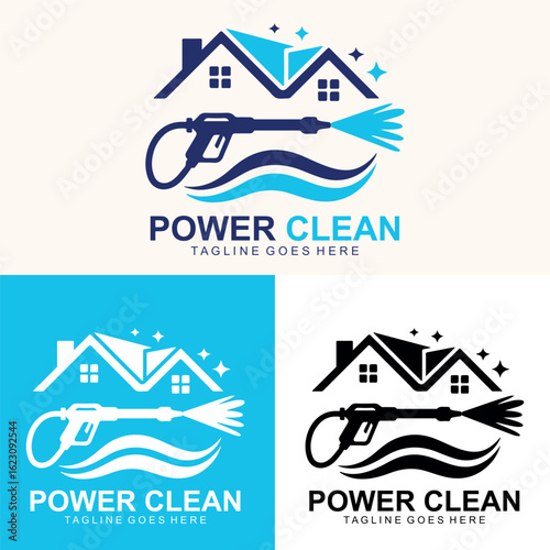Power Washing Logo Design for Cleaning Services, Pressure Washer House Clean Branding, Vector Template