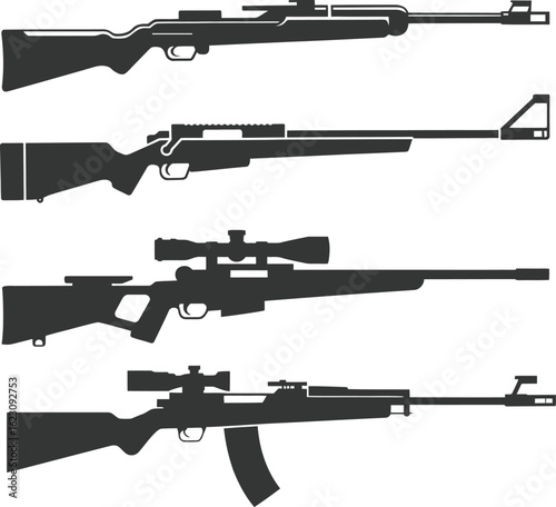 Silhouette Set of Military Tactical Sniper and Assault Rifles vactor