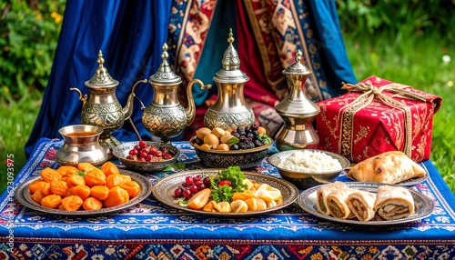Afghan food feast with elegant tableware setting