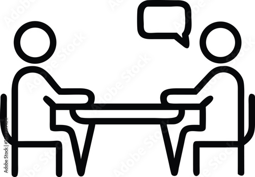 Interviewing Collaboration: A minimalist, clear illustration captures a face-to-face interview scene, emphasizing communication between two individuals and the shared exchange of ideas.