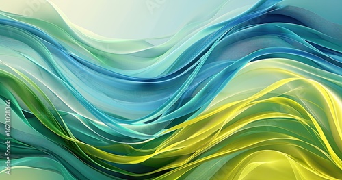 Abstract fluid waves in blue and green hues create a soothing visual effect.