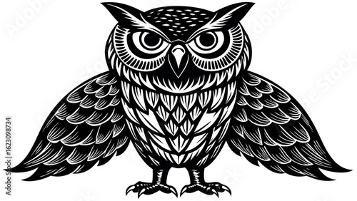Majestic owl silhouette perched on a branch under the moonlight night sky vector design