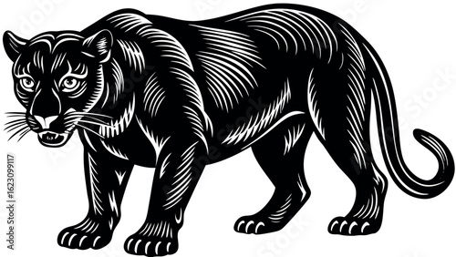 Majestic black panther roaming through a forest at dusk silhouette design