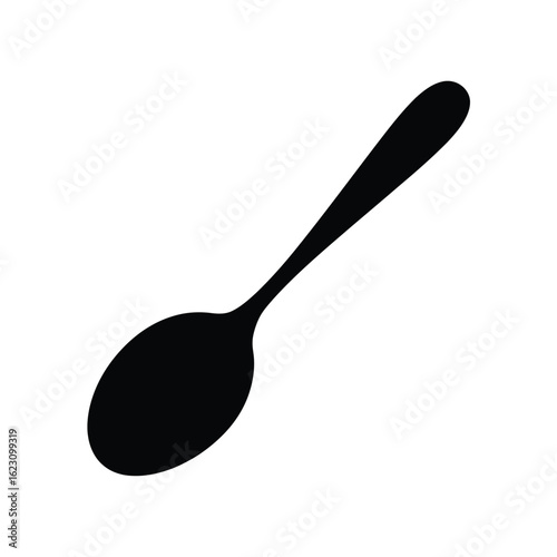Black silhouette of a single spoon on a white background