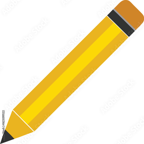 Simple yellow pencil with eraser on white background