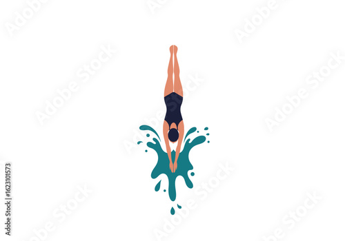 Diver plunges into water forming dynamic teal splash