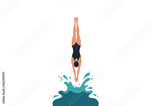 Swimmer plunges into water forming splash