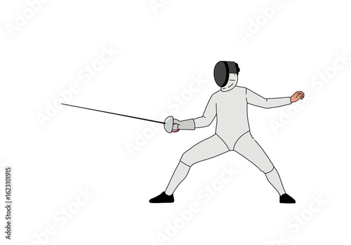Fencer poised mask on sword extended ready to strike