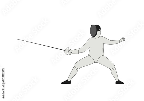 Fencer poised weapon extended mask concealing focus