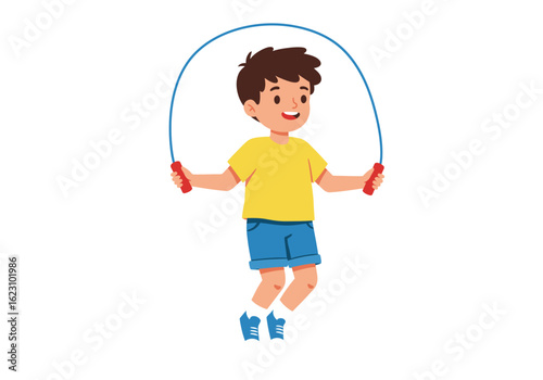 Boy jumping rope joyfully in a lively active scene