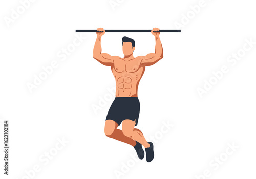 Muscular man performing pullup