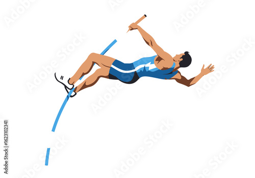 Soaring vault Athlete bends pole flies high
