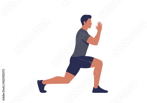 Fitness Forward Man lunges in workout gear hands raised ready