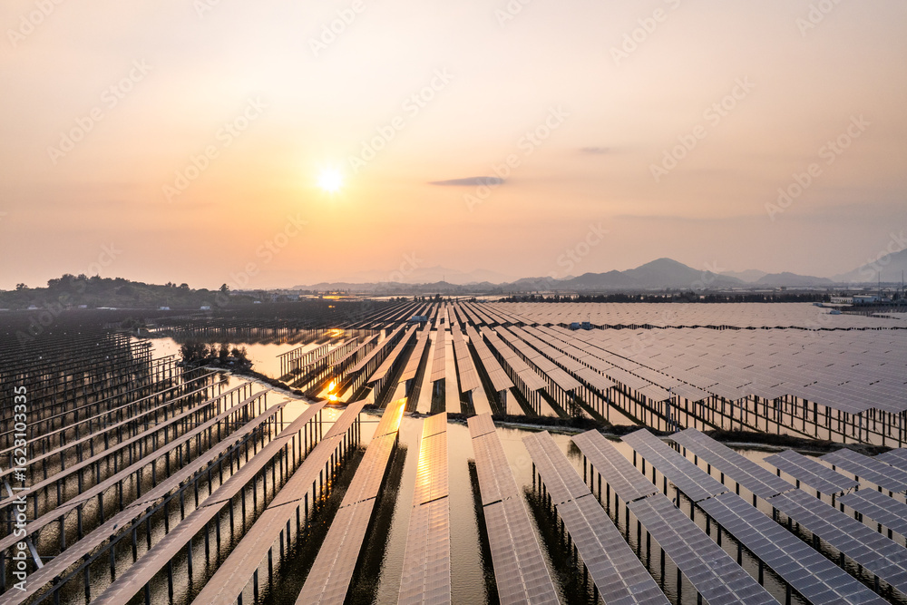 Fototapeta premium aerial view solar power station