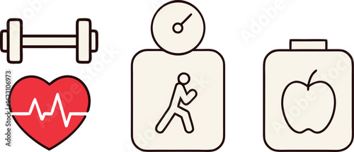 Flat minimal fitness and wellness icons yoga.
