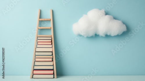 Books Ladder to Cloud Education Concept, Learning Journey, Knowledge Education, Success