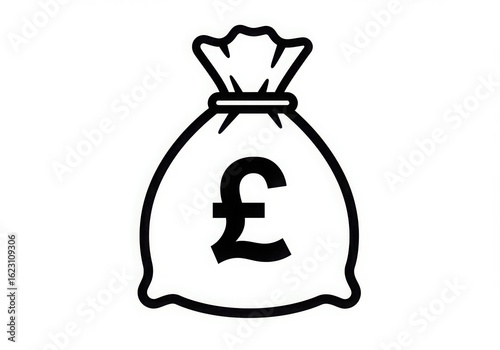 Black and white pound sterling money bag icon isolated on white background