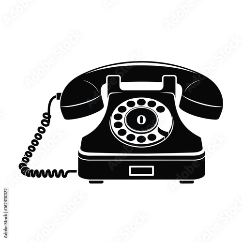 Black and white vector illustration of an old rotary phone
