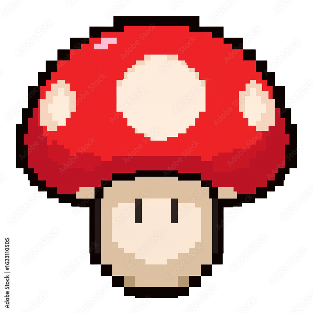 Obraz premium Pixelated mushroom character with transparent backdrop adds a touch of digital whimsy and nostalgia