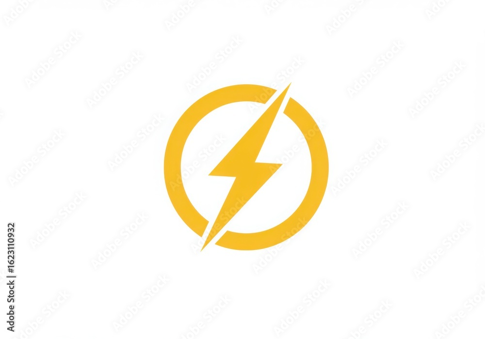 Yellow lightning bolt inside a circle isolated on white background Yellow lightning bolt inside a circle isolated on white background