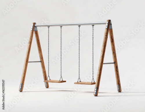 Classic wooden swing set evoking childhood nostalgia and carefree summer days on a bright seamless background