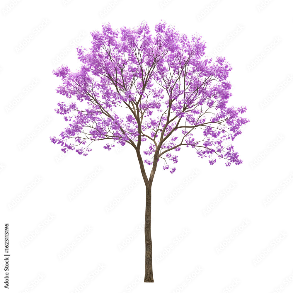 Obraz premium Purple Jacaranda tree with vibrant blossoms and a slender trunk isolated on transparent background