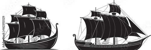 WebIllustration of a sailing ship isolated on white background on the ocean water