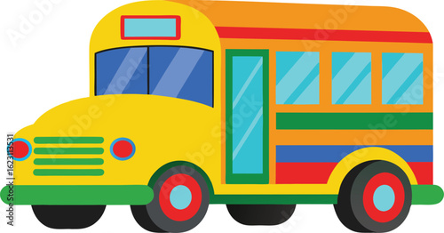Multicolor School Bus Vector Illustrations for project.