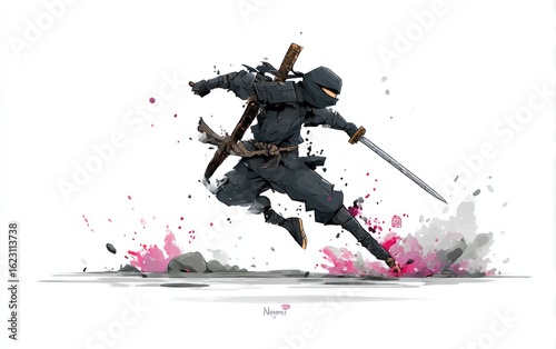 Ninja in dynamic action pose