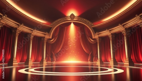 Red golden ceremony award stage venue background.