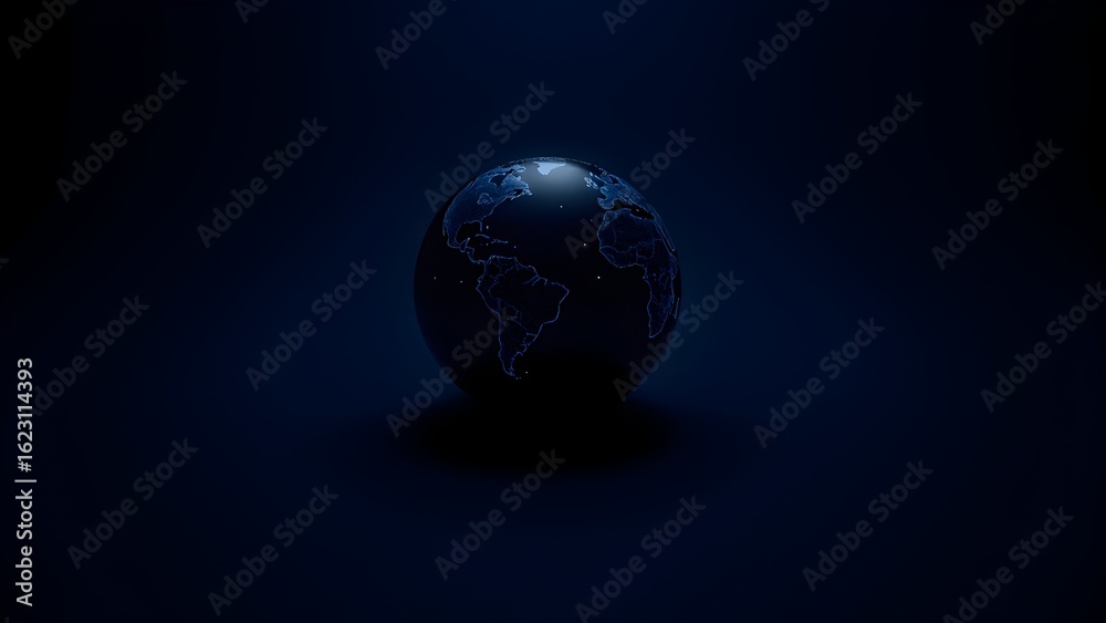 Fototapeta premium Abstract technology background with a dark blue globe on a minimalist backdrop with copy space