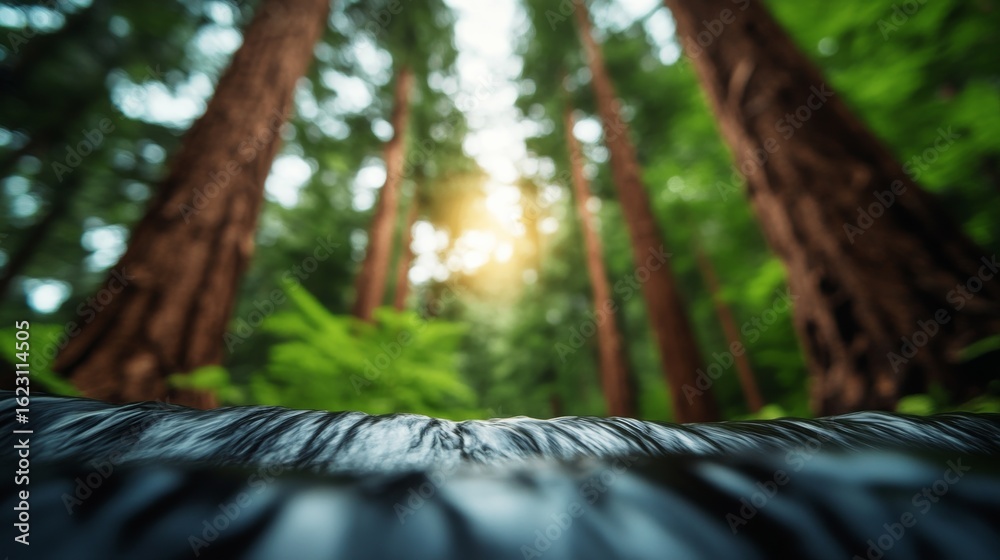 Fototapeta premium Forest Stream, Blurred Trees, Sunlight, Nature Photography, Nature, Landscape