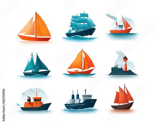 Colorful nautical icons
