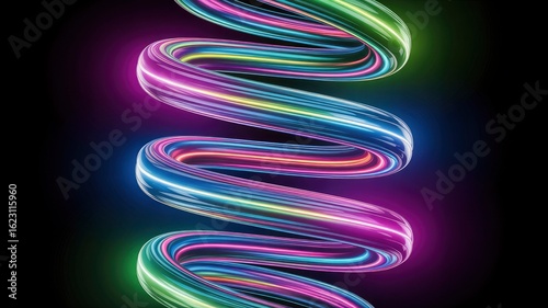 Abstract Neon Spiral Vibrant Multicolored Light Trails on Dark Background