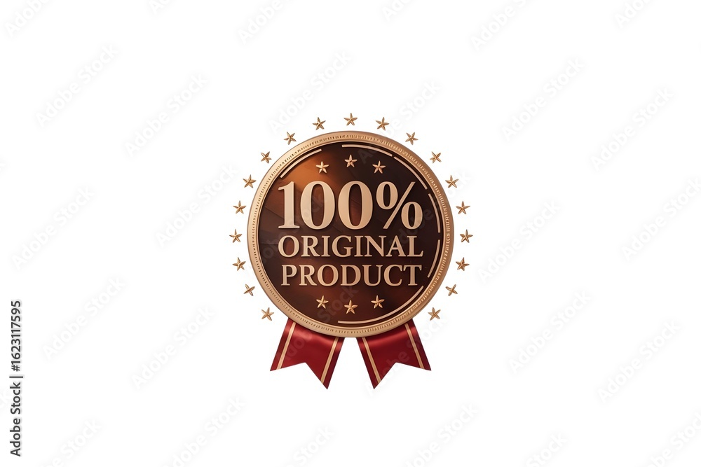 Fototapeta premium Authentic 100% Original Product Seal of Excellence with Stars and Ribbon