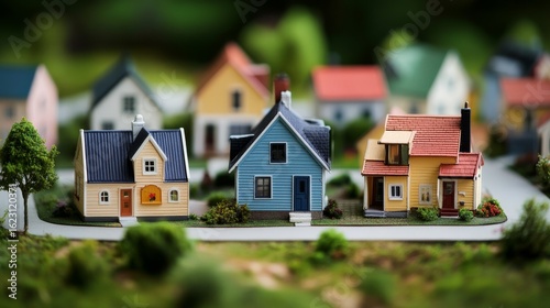 Miniature House Village Colorful Model Homes, Real Estate, Neighborhood, Community Real Estate, Model Homes