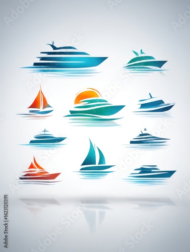 Yacht icons on a light background