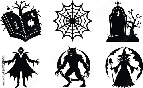 set of silhouettes of helloween vector
