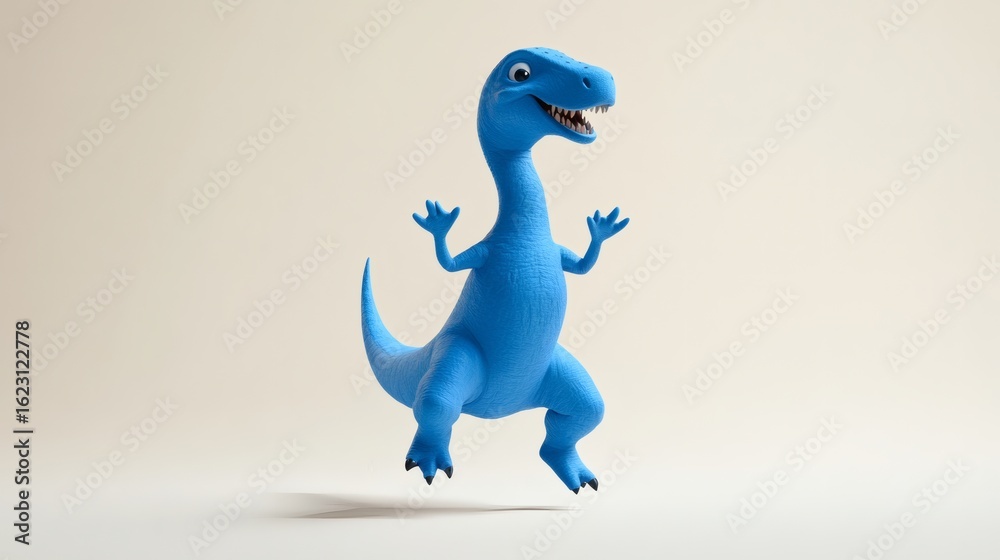 Obraz premium Blue dinosaur leaping in the air.