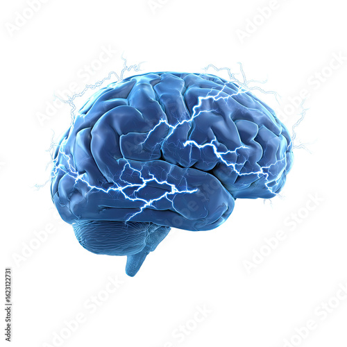 3D brain illustration, electric-charged