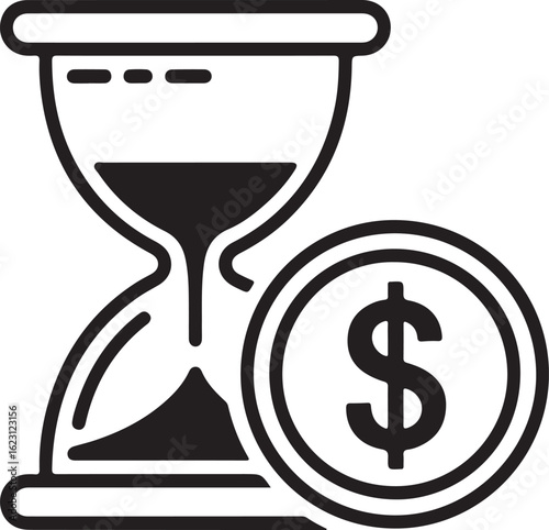 Hourglass and dollar coin symbolizing time and money concept