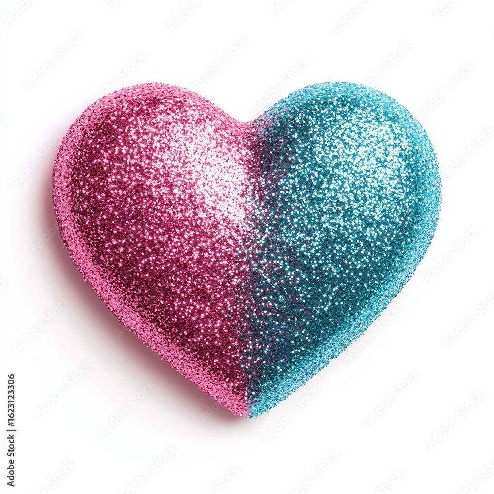 Fototapeta premium Pink and Blue Glitter Heart, Valentine's Day Decor, Sparkle Heart, Glitter