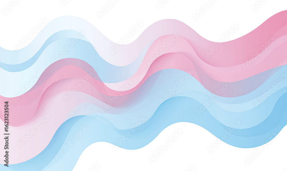 Fototapeta premium Abstract wavy ribbons of pale pink and light blue