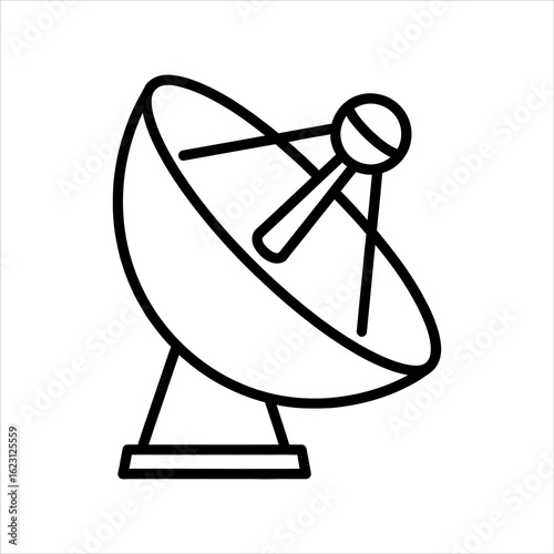 Black outline satellite dish antenna on white background communication technology