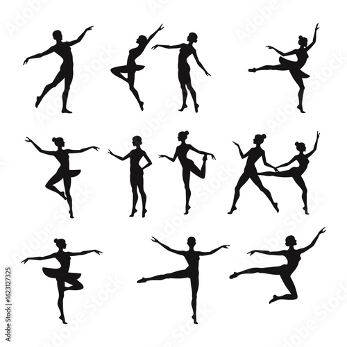 Silhouette ballet dancers vector art illustration of graceful dance poses for artistic design projects on transparent background
