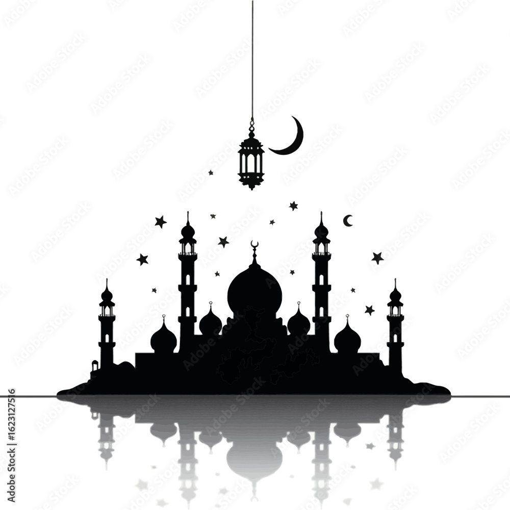 Fototapeta premium Islamic ramadan kareem mubarak mosque silhouette vector illustration for eid al adha design template on transparent background