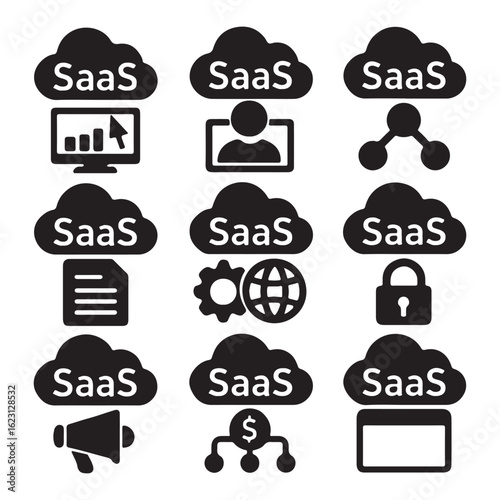 SaaS Platform Vector Showing Network and Cloud Elements